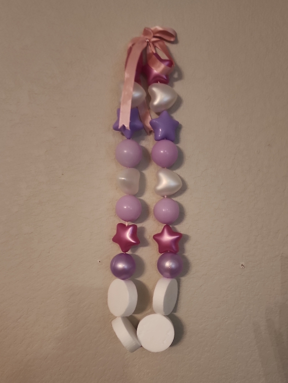 Graduation Necklace Pink & Purple  Beaded Necklace with Ribbon